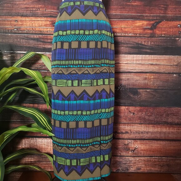 Joan Leslie Vintage Maxi Wrap Skirt 10 Petite Aztec Print Zip Back Boho - Picture 2 of 8